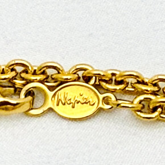 Vintage Napier Elephant Pendant Gold Tone Long Chain Signed - Picture 5 of 9